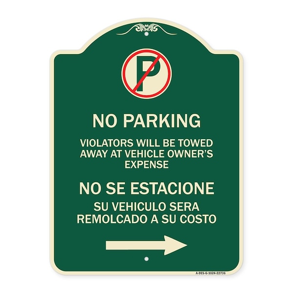 Signmission Violators Will Be Towed Away at Vehicle Owners Expense No Se Estacione Su Vehiculo, G-1824-22736 A-DES-G-1824-22736 - main